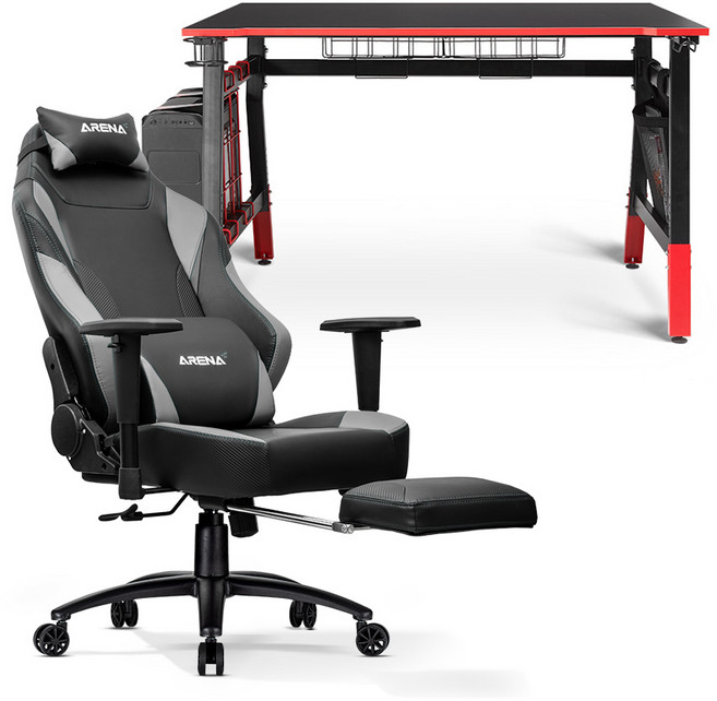 ARENA 멀티 책상 + 발받침 의자 세트 방문설치, 혼합색상(책상), 그레이(의자)