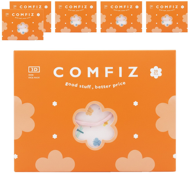 COMFIZ 康菲 小童3D醫療口罩 3~7歲, 6盒, 翩翩蝴蝶 米色, 20片