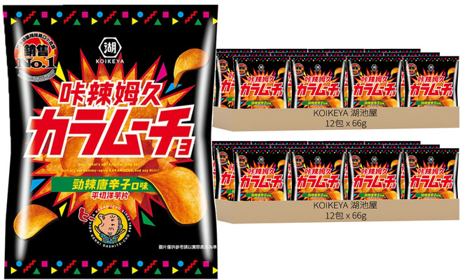 KOIKEYA 湖池屋 咔辣姆久 平切洋芋片 勁辣唐辛子, 66g, 24包