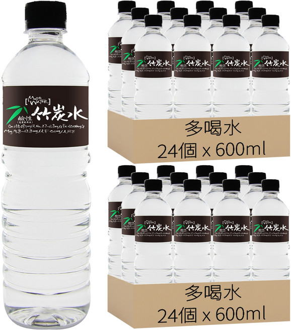 多喝水 鹼性竹炭水, 600ml, 48個