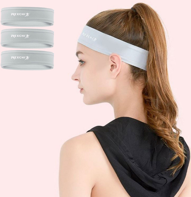 헨센 리치 슬림 통기성 스포츠 헤어밴드, 라이트그레이, 3개