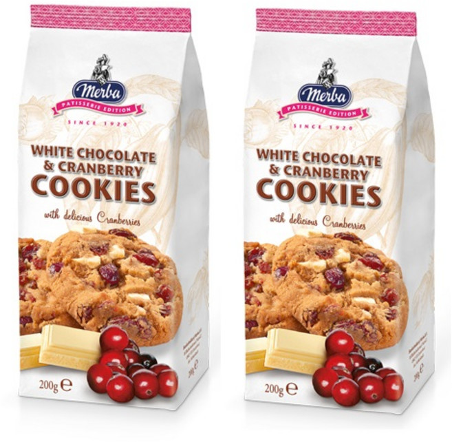 메르바 화이트 초콜릿 앤 크랜베리 쿠키, 200g, 2개