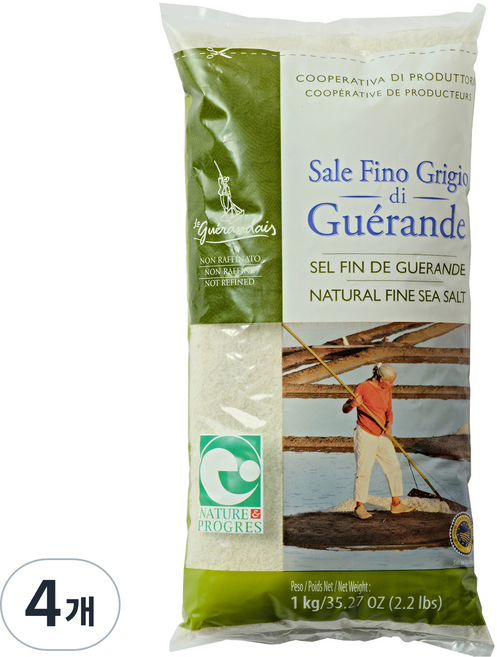 르 게랑드 토판 천일염 가는 소금 폴리백, 1kg, 4개