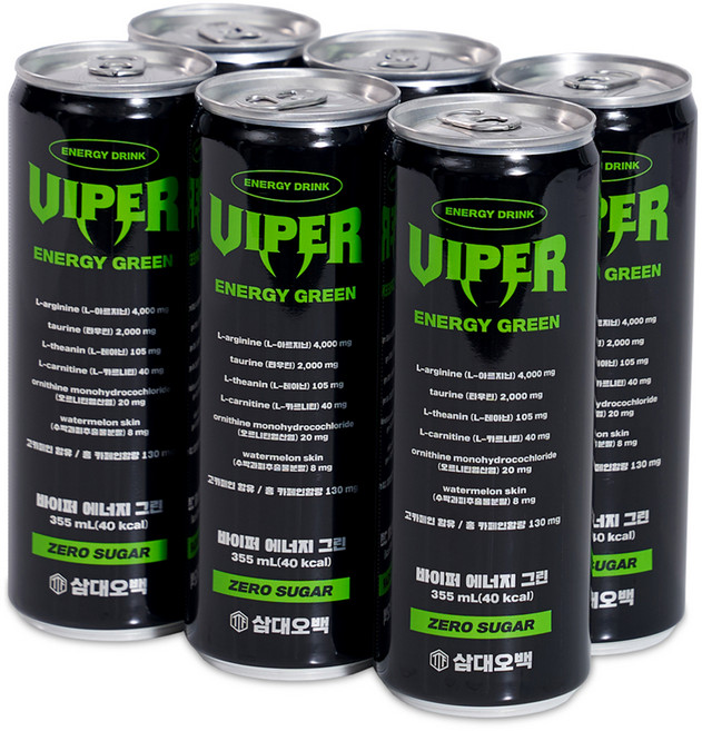 삼대오백 바이퍼 에너지 그린 제로 음료, 355ml, 6개