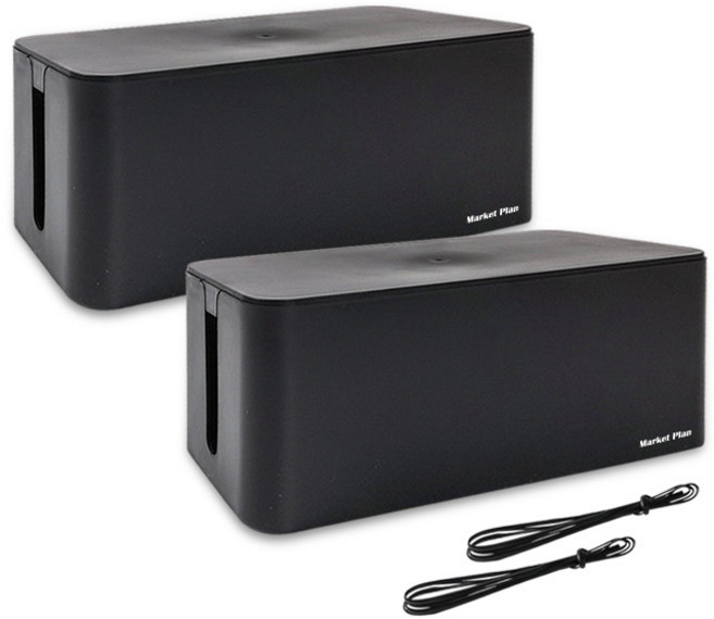 마켓플랜 심플 멀티탭 정리함, 2개, 블랙