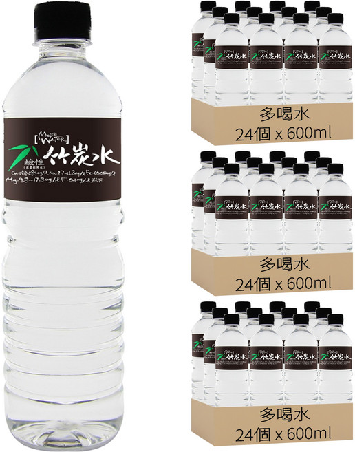 多喝水 鹼性竹炭水, 600ml, 72個