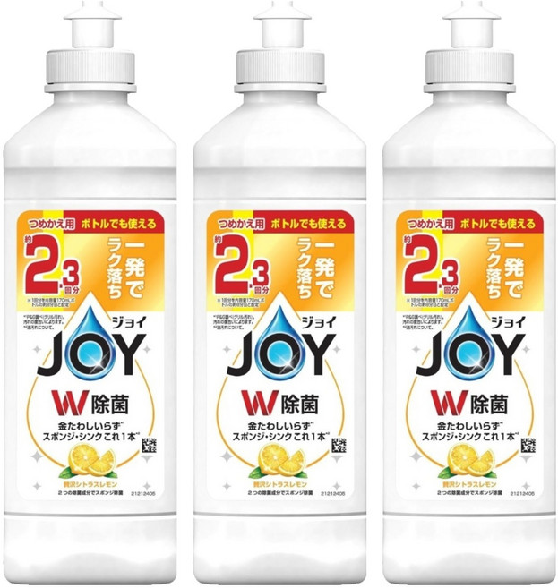 JOY W 除菌潔淨洗碗精補充瓶 檸檬, 3個, 300ml