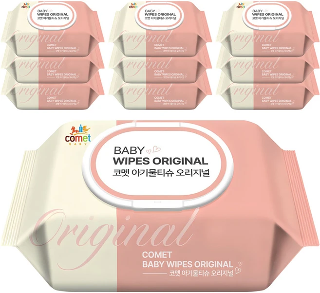 코멧 오리지널 유아용 아기물티슈 캡형, 50g, 100매, 10개 - 쿠팡