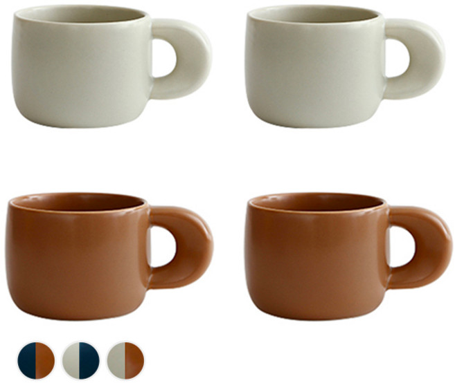 에라토 벌룬머그 230ml, 크림 + 브라운, 4개