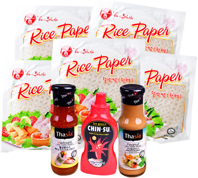 비치치라이스페이퍼 100g x 5p + 타이시아 월남쌈소스 175g + 타이시아 피넛월남쌈소스 175g + 친수칠리소스 250g 세트, 1세트