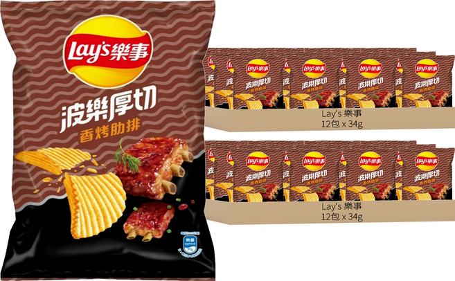 Lay's 樂事 波樂厚切洋芋片 香烤肋排口味, 34g, 24包