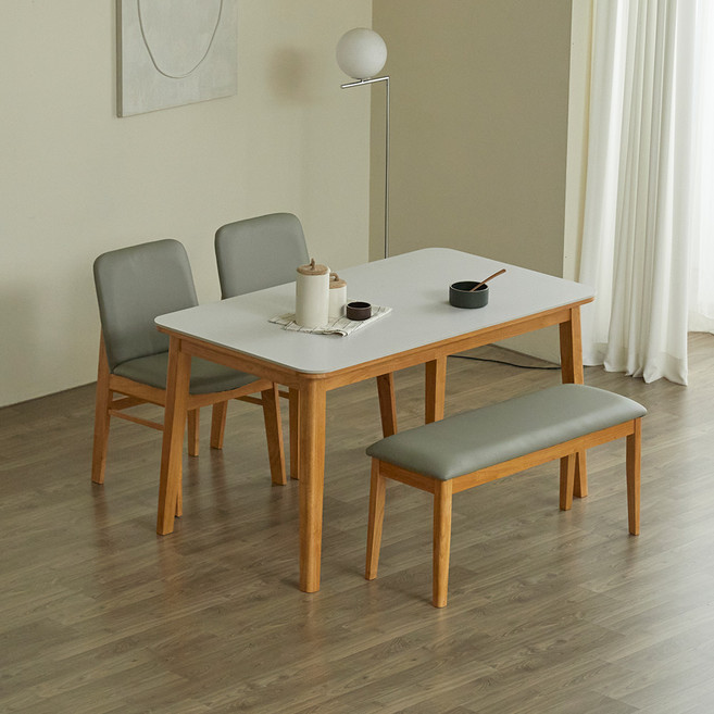 파로마 솔로르 통세라믹 식탁 1400 + 의자C 2p + 벤치A 세트 방문설치, 내추럴, 4인용