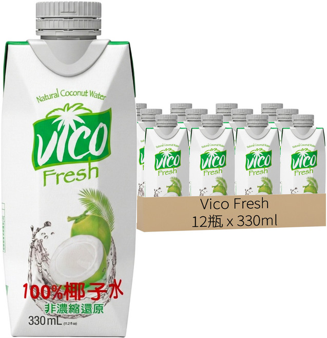 Vico Fresh 100%椰子水, 330ml, 12瓶