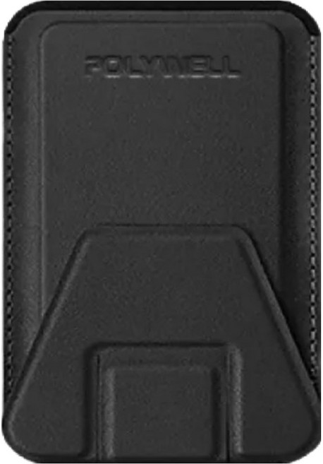 POLYWELL 寶利威爾 磁吸式手機支架 Magsafe 卡夾 卡包 折疊式 皮革質感 適用iPhone PW15-T65-0280, 黑色, 1個