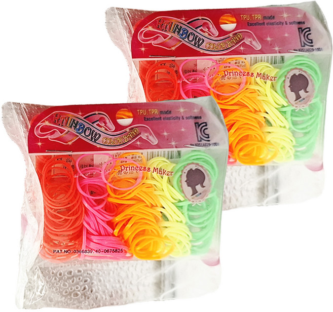RAINBOW COLOR BAND 韓國橡皮筋 小, 彩色螢光五色, 2包
