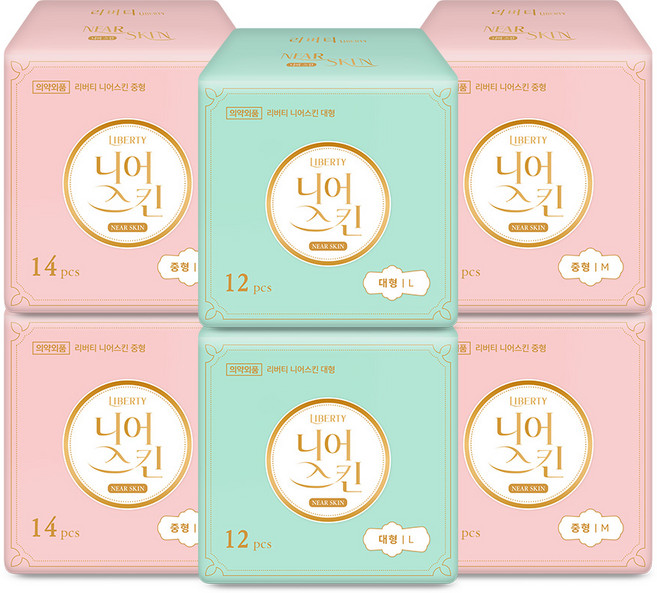리버티오가네이처 니어스킨 생리대 중형 14p x 4팩 + 대형 12p x 2팩 세트 날개형, 1세트