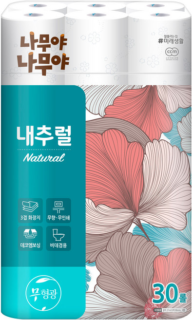나무야나무야 내추럴 3겹 고급롤화장지, 27m, 30롤, 1개