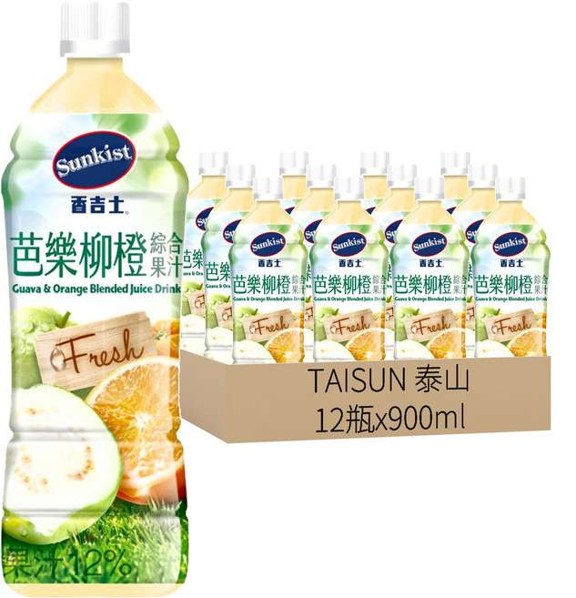 TAISUN 泰山 芭樂柳橙綜合果汁飲料 PET900, 900ml, 12瓶