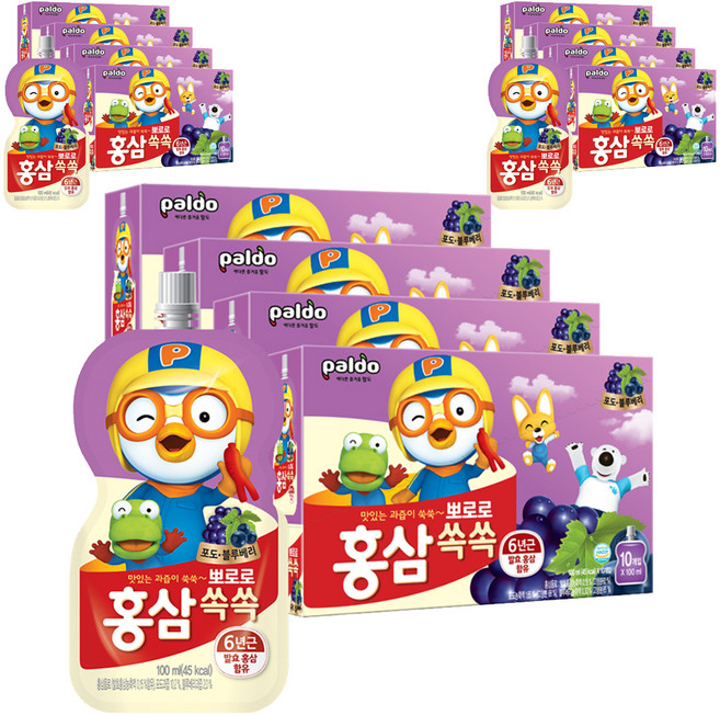 팔도 뽀로로 홍삼쏙쏙 포도블루베리맛 음료, 100ml, 120개