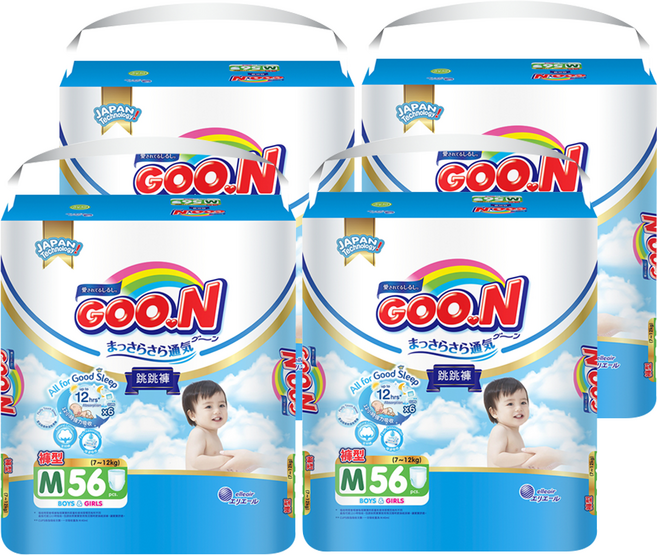 GOO.N 大王 輕薄舒爽 紙尿布 褲型 7~12kg, M, 224片