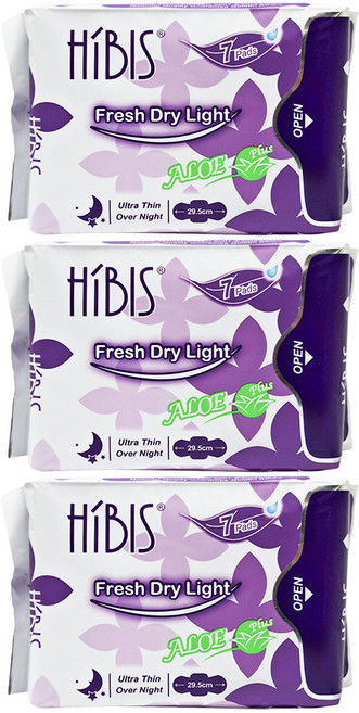 HiBIS 木槿花 草本貼身透氣夜用衛生棉 護翼型, 29.5cm, 7片, 3包