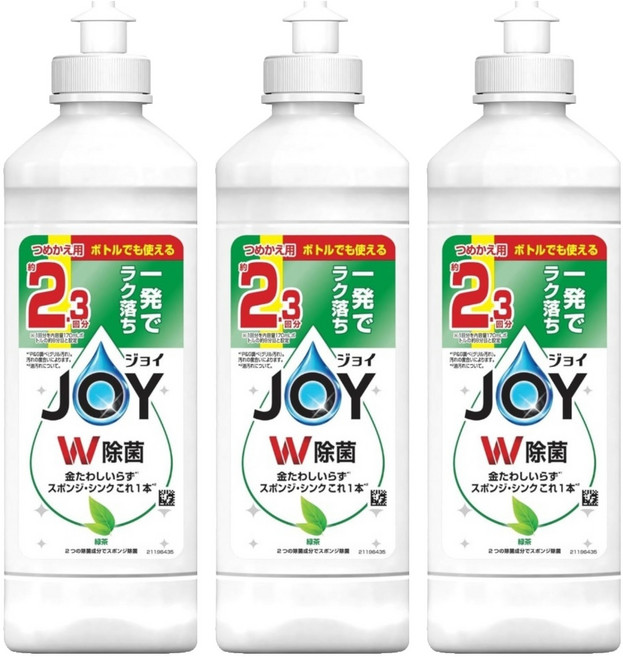 JOY W 除菌潔淨洗碗精補充瓶 綠茶, 3個, 300ml