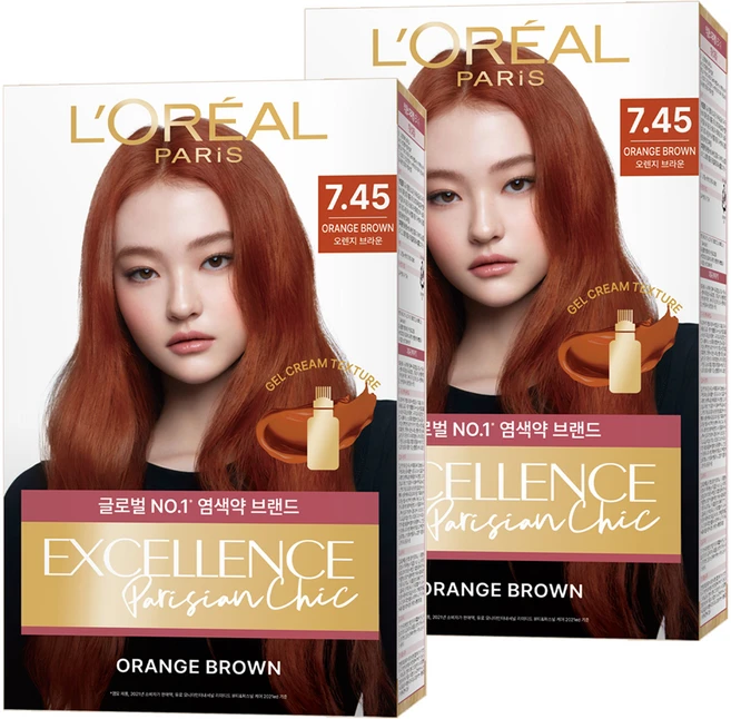 로레알파리 엑셀랑스 파리지앵 시크 라이트닝 톤업 염모제, 7.45호 오렌지 브라운, 2개 - 쿠팡