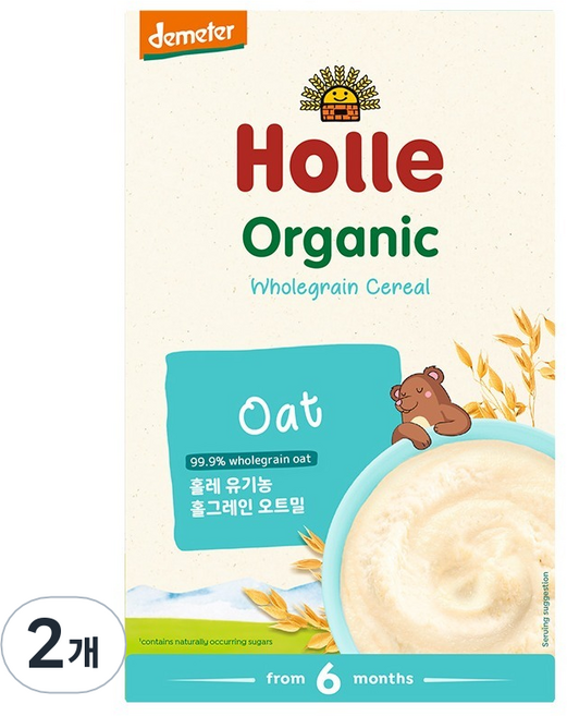 홀레 유아용 유기농 홀그레인 이유식, 오트밀, 250g, 2개