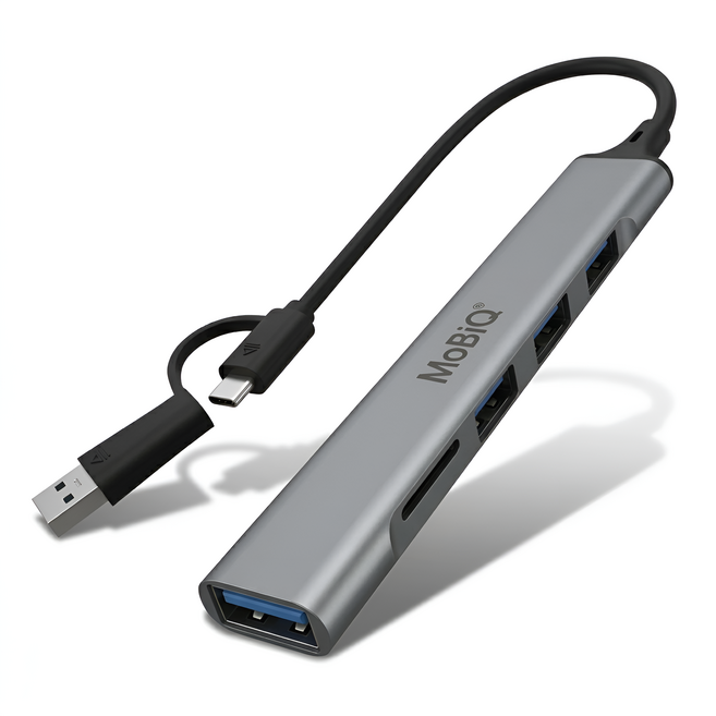 모비큐 2 in 1 하이브리드 A / C타입 5포트 USB 멀티 허브 EM-ACH5P, 스페이스 그레이, 1개