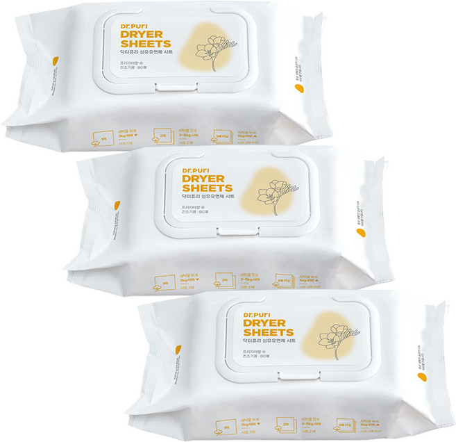 닥터퓨리 건조기용 섬유유연제 시트 프리지아향 본품, 80개입, 3개