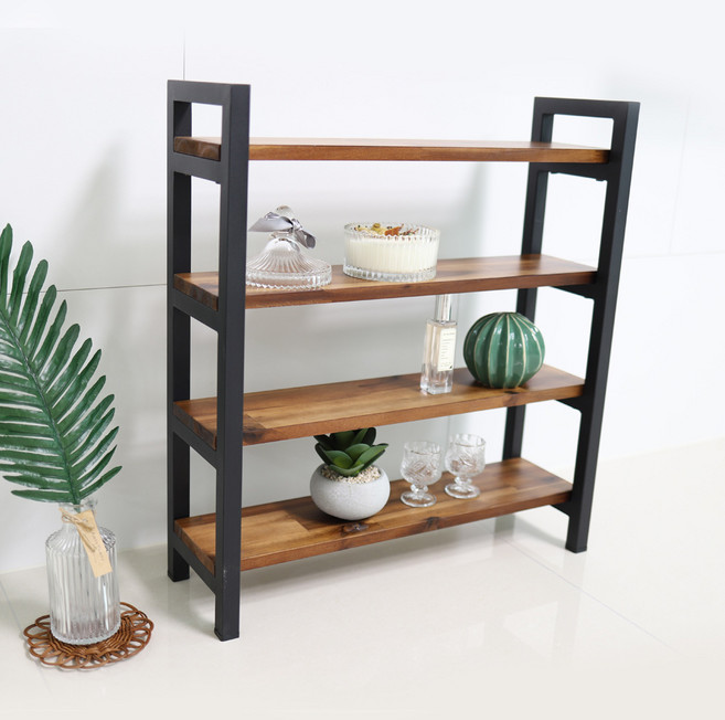 트리스토어 철제 미니 선반, 원목 + 블랙, 4단