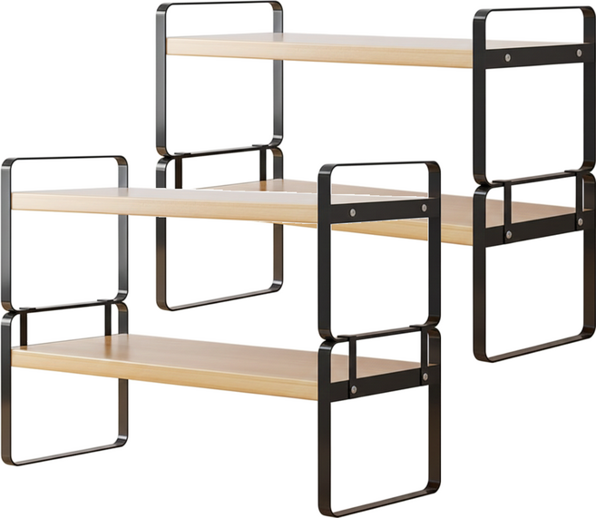 品屋 長雙層桌面置物架 0250 50cm, 雙層黑架 + 原木色, 2個