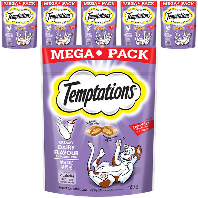 템테이션 고양이 스낵, 부드러운 우유맛, 160g, 6개