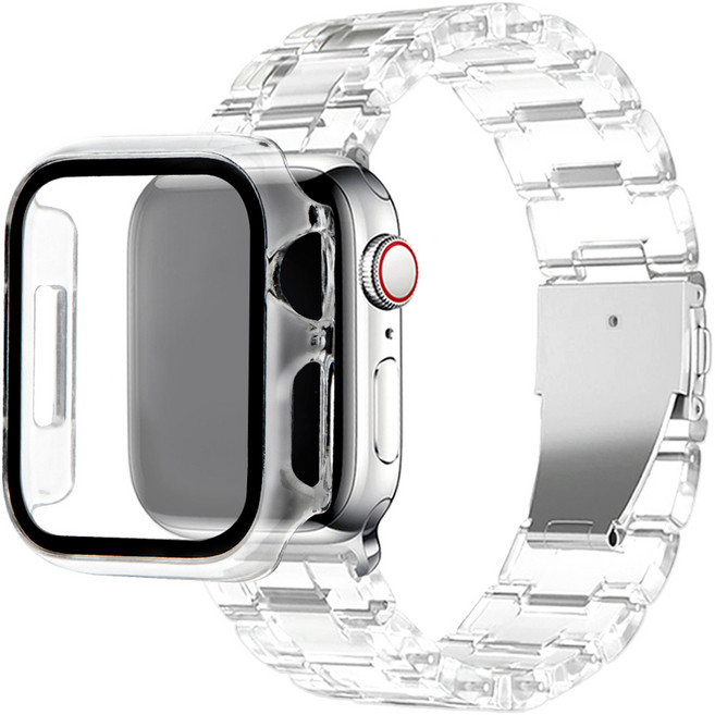 아이몰 스마트워치 변색없는 클리어 스트랩 + 9H 강화유리 풀커버 케이스, 투명, 1개