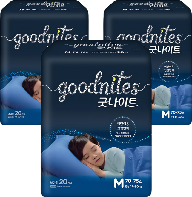 굿나이트 팬티형 키즈 기저귀 남아용, 중형(M), 60매