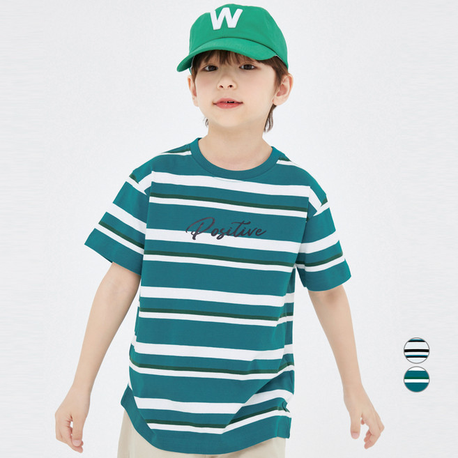 롤리트리 아동용 레터링 멀티 스트라이프 반팔 티셔츠