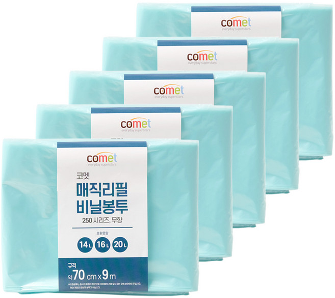 코멧 250시리즈 매직 리필 무향 비닐봉투, 21L, 5개