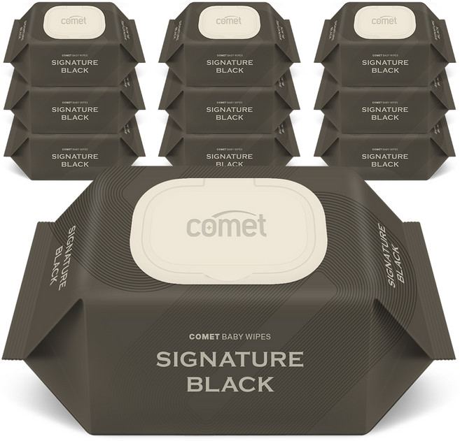 코멧 아기물티슈 시그니처 블랙 엠보싱 캡형, 10개, 100개입, 60g