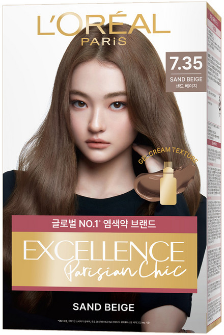 로레알파리 엑셀랑스 파리지앵 시크 라이트닝 톤업 염모제, 7.35호 샌드 베이지, 1개