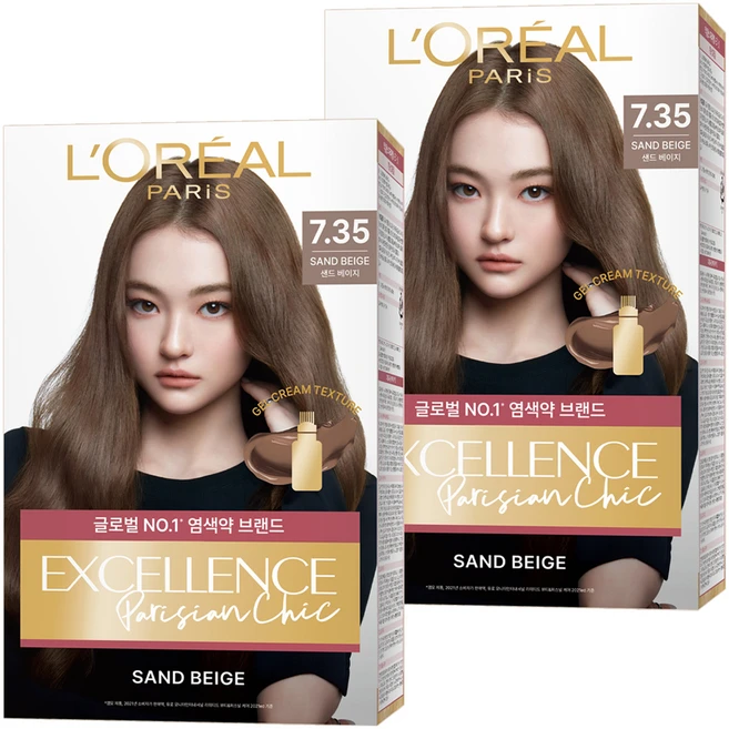 로레알파리 엑셀랑스 파리지앵 시크 라이트닝 톤업 염모제, 7.35호 샌드 베이지, 2개 - 쿠팡