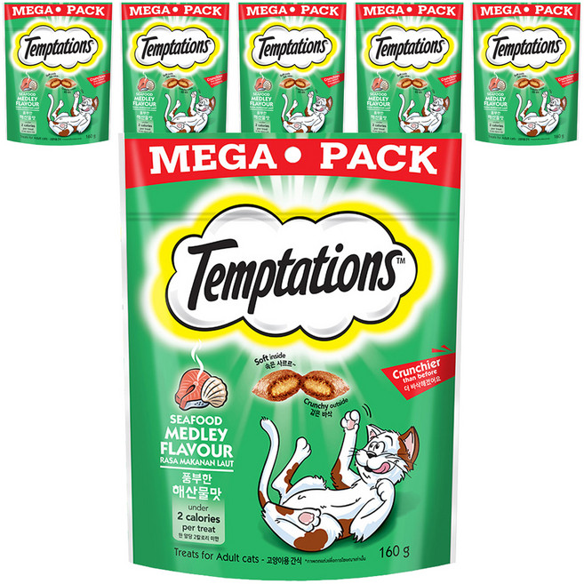 템테이션 고양이 스낵, 풍부한 해산물맛, 160g, 6개