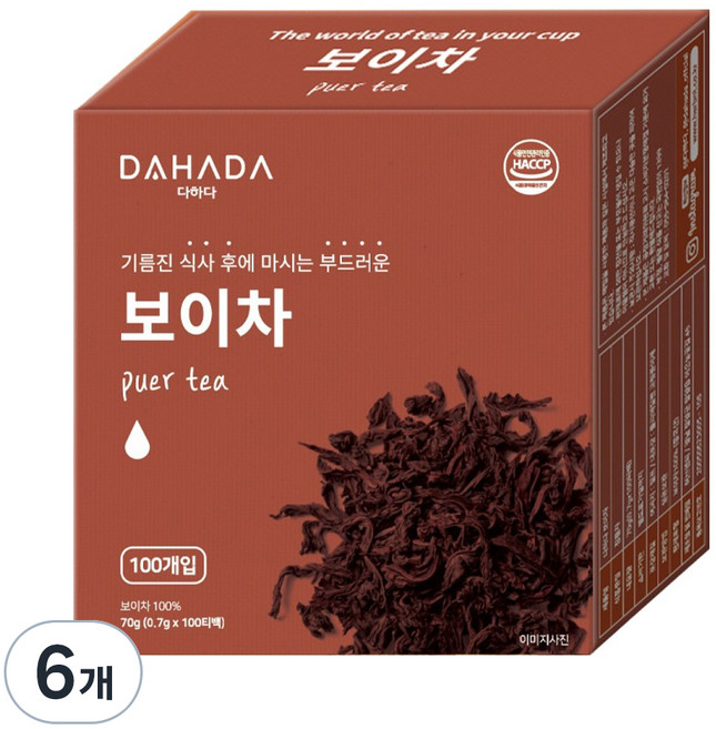 다하다 허브앤티 보이차, 700mg, 100개입, 6개