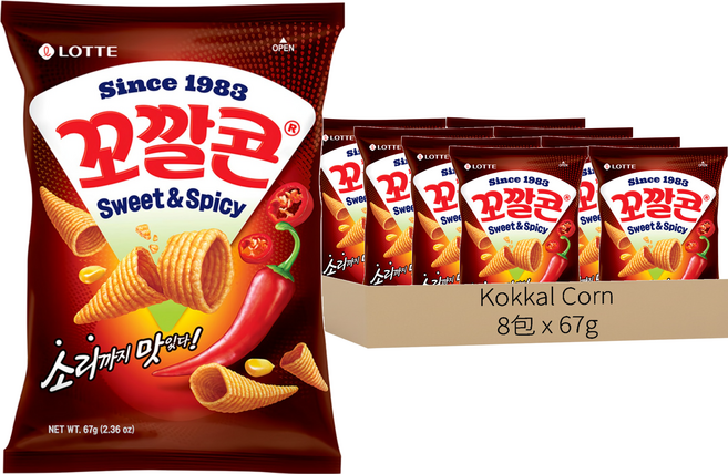 Kokkal Corn 玉米脆角 甜辣味, 67g, 8包