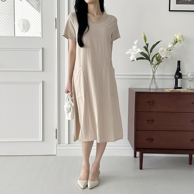 라라온 브이넥 린넨 롱원피스 TSP517B 빅사이즈 포함