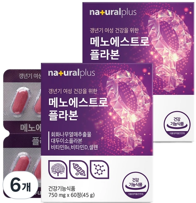 내츄럴플러스 메노에스트로플라본 45g, 60정, 6개 - 쿠팡