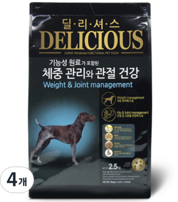 펫컴 강아지 딜리셔스 기능성 사료, 다이어트(체중감소), 2.5kg, 4개