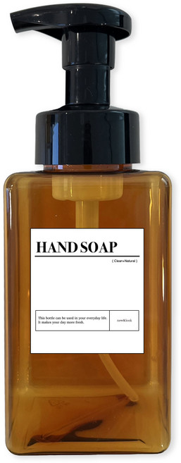 뉴앤룩 사각 리필 용기 거품형 450ml + 핸드솝 라벨스티커, 1세트, 카멜브라운