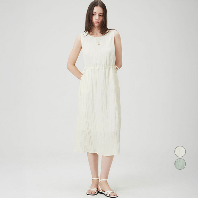 ELLEPARIS 여성용 소프트 크링클 민소매 롱 원피스