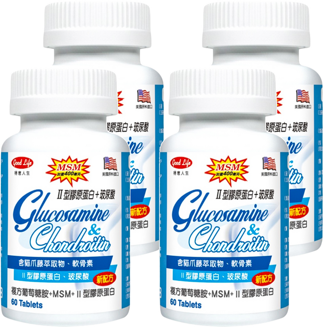 good Life 得意人生 複方葡萄糖胺+MSM+II型膠原蛋白 膜衣錠, 60顆, 4罐
