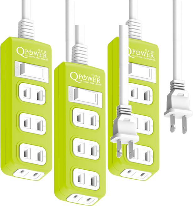 Tyson 太順電業 QPOWER 太超值 1切4座2P延長線插座 TS-214B, 1.2m, 萊姆色, 3條